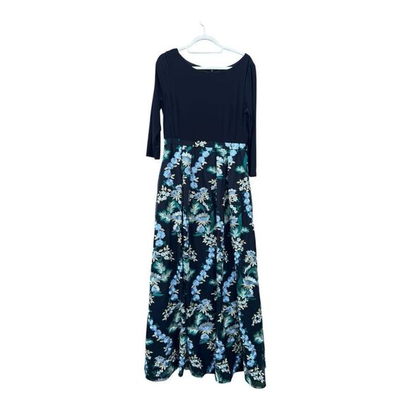 Adrianna Papell GUC Fitted Bodice Highwaist Embroidered Full Gown Dress Size 14W - Picture 2 of 7